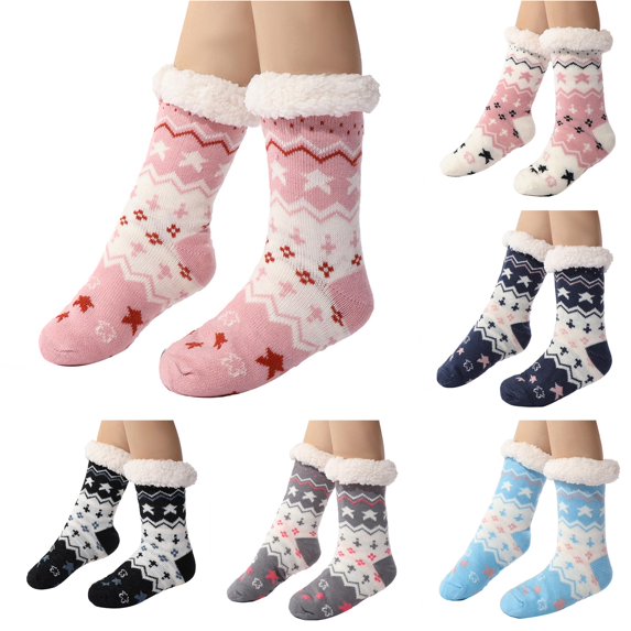 Xijirk Women Vintage Fair Isle Pattern Lined Crew Socks Warm Winter Non Indoor Home Socks Size:One Size