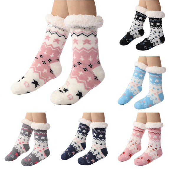 Xijirk Women Vintage Fair Isle Pattern Lined Crew Socks Warm Winter Non Indoor Home Socks Size:One Size