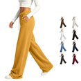 thumbnail image 1 of Xijirk Women Wide Leg Sweatpants High Waist Drawstring Trousers with Side Pockets Soft Casual Loose Fit Pants for Daily Walking Street Outfit,Yellow,XL, 1 of 6