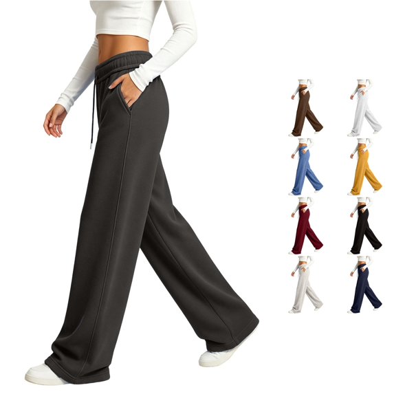 Xijirk Women Wide Leg Sweatpants High Waist Drawstring Trousers with Side Pockets Soft Casual Loose Fit Pants for Daily Walking Street Outfit,Grey,M
