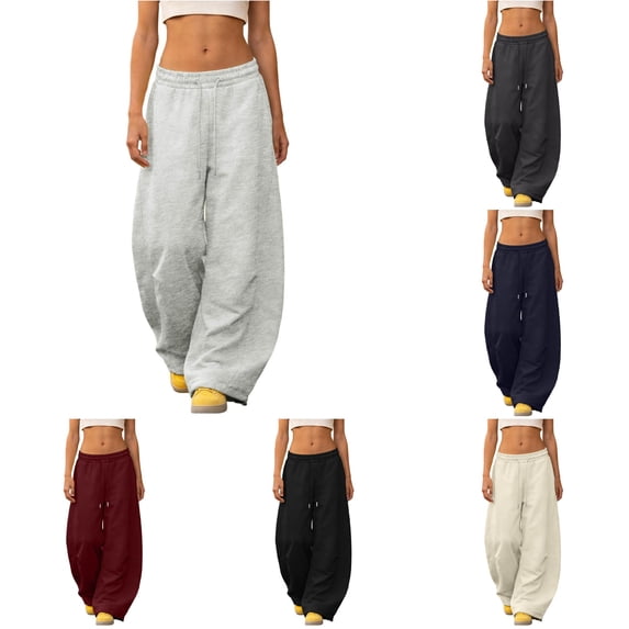 Xijirk Women Wide Leg Sweatpants with Elastic Drawstring Waist Loose Fit Side Pockets for Streetwear Casual Daily Wear,Light Gray,M