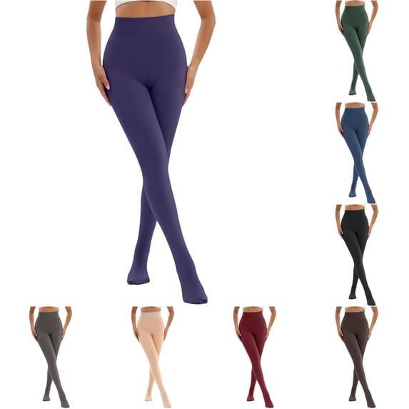 Xijirk Women Wide Ribbed High Waist Opaque Footed Pantyhose High Stretch Smooth Solid Hosiery Tights for Daily Casual Dating Formal Outfit Wear,Purple,One Size