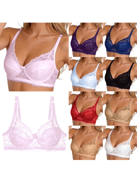 Xijirk Women Wire Built Bra with Adjustable Thin Strap Floral Lace V Frame Scalloped Bottom Band for Daily Garment Inner Matching and Rest Household Wearing,Pink,85C