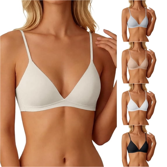 Xijirk Women Wirefree Bralette with Triangle Cup Slim Shoulder Strap Seamless Construction for Daily Wearing and Simple Outfit Matching,Beige,L