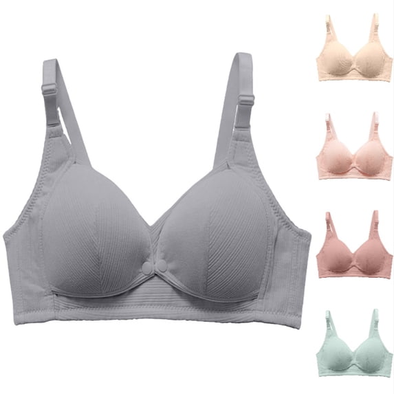 Xijirk Women Wirefree Maternity Bra Front Snap Opening Ribbed Texture Adjustable Straps Nursing Bralette for Breastfeeding Daily Use,Grey,42