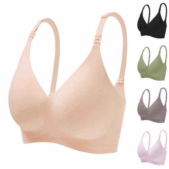 Xijirk Women Wireless Bra Seamless V Neck Adjustable Maternity Straps Soft Stretch for Nursing Daily Wear,Beige,XL