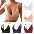 thumbnail image 1 of Xijirk Women Wireless Lace Bralette with Double Thin Straps V Neck Floral Lace for Daily Loungewear,Beige,L, 1 of 9
