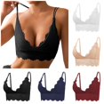thumbnail image 1 of Xijirk Women Wireless Lace Bralette with Double Thin Straps V Neck Floral Lace for Daily Loungewear,Black,L, 1 of 9