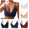 thumbnail image 1 of Xijirk Women Wireless Lace Bralette with Double Thin Straps V Neck Floral Lace for Daily Loungewear,Blue,XL, 1 of 9