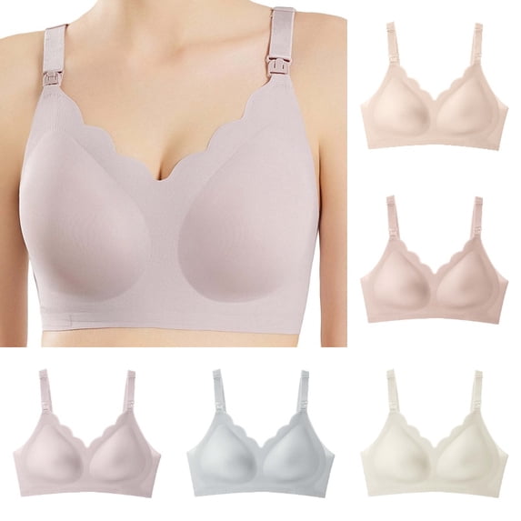 Xijirk Women Wireless Maternity Bra Scalloped Edge Down Straps Seamless for Breastfeeding Daily Wear,Pink,XXL