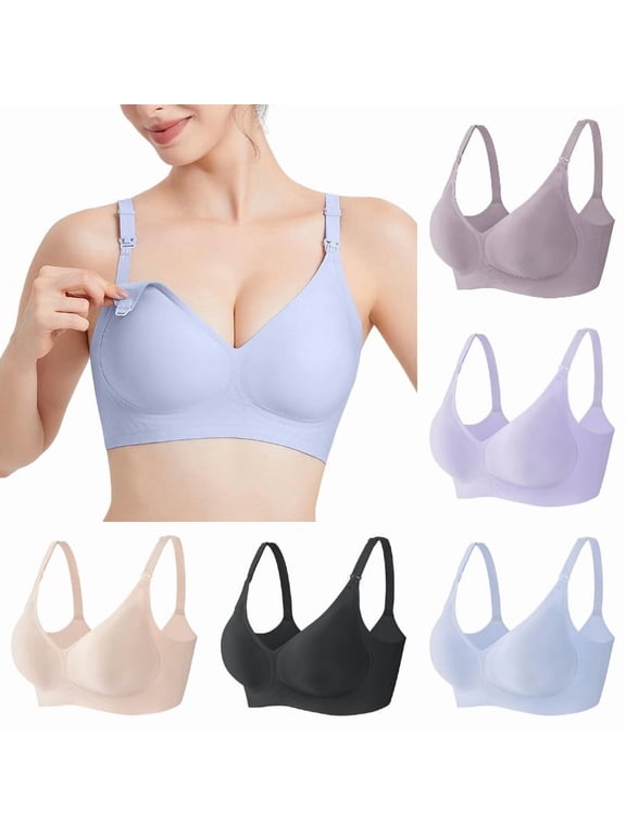 Xijirk Women Wireless Maternity Bra with Down Cups Adjustable Straps for Breastfeeding Daily Wear,Blue,XL