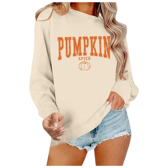 Xijirk Women's Crewneck Sweatshirt Pumpkin Spice Letter Pumpkin Print Long Sleeve Loose Fit Casual Pullover for Fall Daily Wear,XL