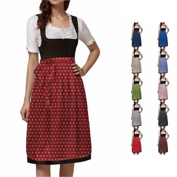 Xijirk Women's Dirndl Dress Traditional Bavarian Short Sleeve Grid Floral Print Midi Apron for Oktoberfest Cosplay Theme Party,S