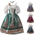 thumbnail image 1 of Xijirk Women's Dirndl Dress Traditional Bavarian Square Neck Lace Up Front Cold Shoulder Puff Half Sleeve Floral Print Midi Floral Decor for Oktoberfest Themed Party Cosplay,S, 1 of 3