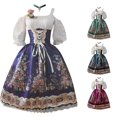 thumbnail image 1 of Xijirk Women's Dirndl Dress Traditional Bavarian Square Neck Lace Up Front Cold Shoulder Puff Half Sleeve Floral Print Midi Floral Decor for Oktoberfest Themed Party Cosplay,S, 1 of 3