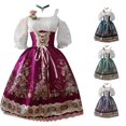 thumbnail image 1 of Xijirk Women's Dirndl Dress Traditional Bavarian Square Neck Lace Up Front Cold Shoulder Puff Half Sleeve Floral Print Midi Floral Decor for Oktoberfest Themed Party Cosplay,M, 1 of 3