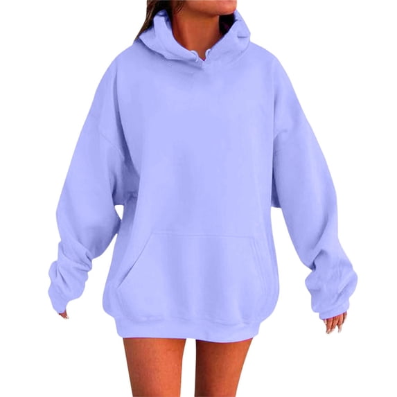 Xijirk Women's Drop Shoulder Hooded Sweatshirts Solid Color Casual With Pockets Women's Drop Shoulder Hooded Sweatshirts for Daily Wear,Purple,S