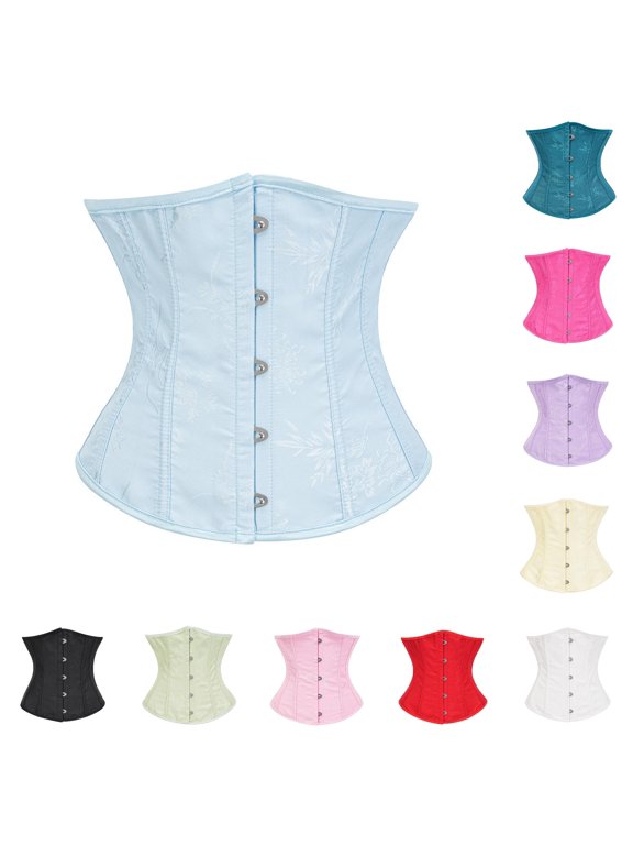 Xijirk Women's Floral Brocade Underbust Waist Corset Top Front Busk Closure Boned Body Shaping Shapewear for Gothic Party Daily Costume Wear,S