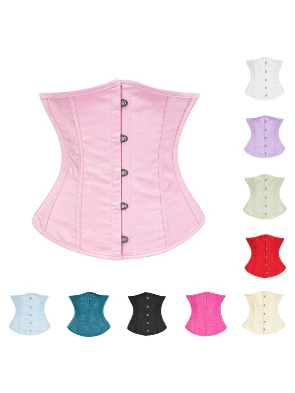 Xijirk Women's Floral Brocade Underbust Waist Corset Top Front Busk Closure Boned Body Shaping Shapewear for Gothic Party Daily Costume Wear,XS