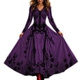 thumbnail image 1 of Xijirk Women V Neck Long Sleeve A Line Maxi Dress with Full Skeleton Rose and Spider Web Print for Halloween Goth Costume Medieval Party Evening Wear, 1 of 4