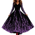 thumbnail image 1 of Xijirk Women's Halloween V Neck Long Sleeve Maxi Dress Flame Print Gown for Halloween Masquerade Party,4XL, 1 of 4