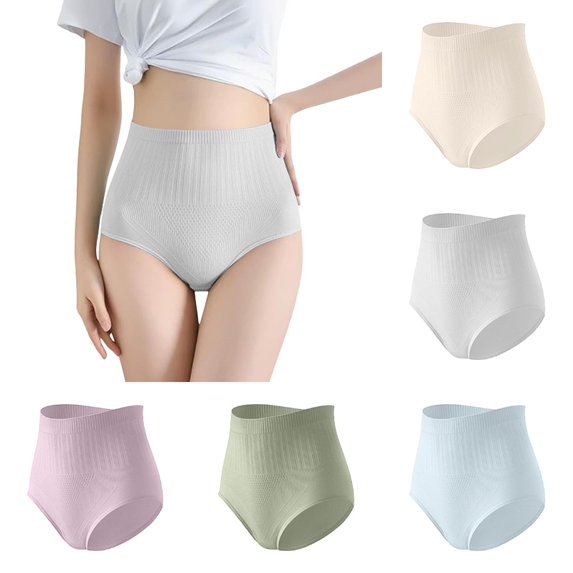 Xijirk Women's High Waist Brief Panties Seamless Textured Underwear with Elastic Waistband for Daily Body Shaping Wear,Grey,L