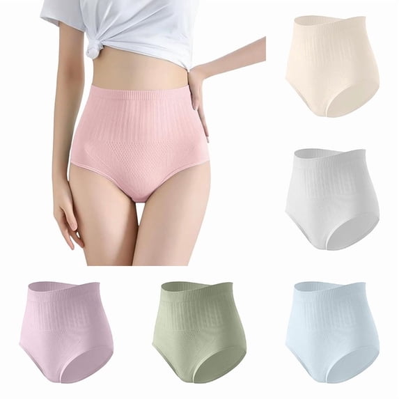 Xijirk Women's High Waist Brief Panties Seamless Textured Underwear with Elastic Waistband for Daily Body Shaping Wear,Pink,XL