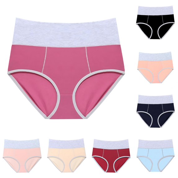 Xijirk Women's High Waist Brief Panties Two Tone Knit Underwear with Wide Stretch Waistband for Daily Casual Wear,Red,S