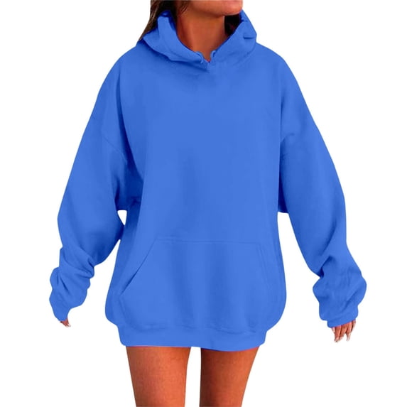 Xijirk Women's Hoodie Blouses Drop Shoulder Solid Color Long Sleeve With Pockets Stylish Breathable Women's Hoodie Blouses for Daily Comfort,BU2,3XL