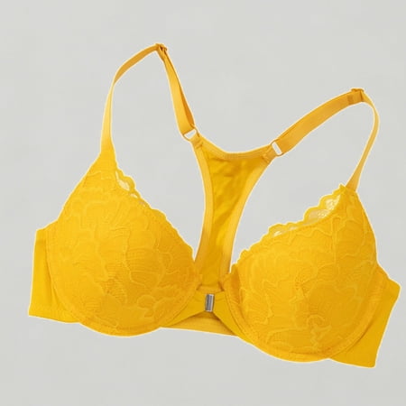 Xijirk Women's Lace Front Closure Racerback Push-Up Bra Convertible Straps with Comfortable Lift Support,85C