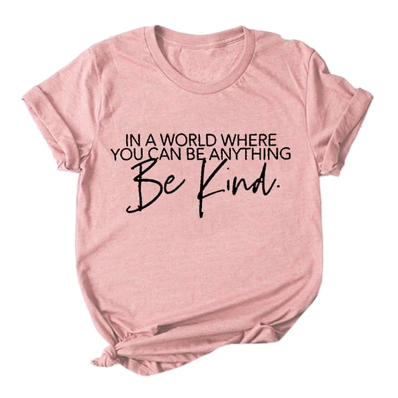 Xijirk Women's Letter Print T Shirts Short Sleeve Round Neck Casual Chic Lightweight Women's Letter Print T Shirts for Casual Wear,Pink,3XL