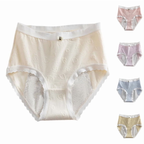 Xijirk Women's Mid Waist Brief Panties Heart Embossed Knit Underwear with Wavy Edge Rim for Daily Casual Wear,Beige,M