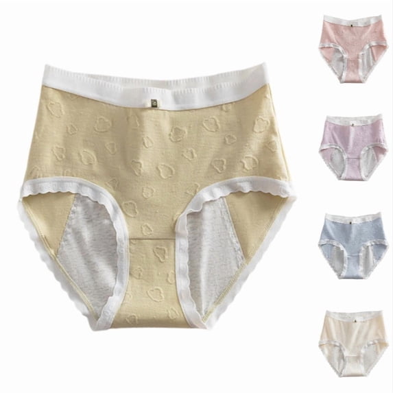 Xijirk Women's Mid Waist Brief Panties Heart Embossed Knit Underwear with Wavy Edge Rim for Daily Casual Wear,Khaki,L