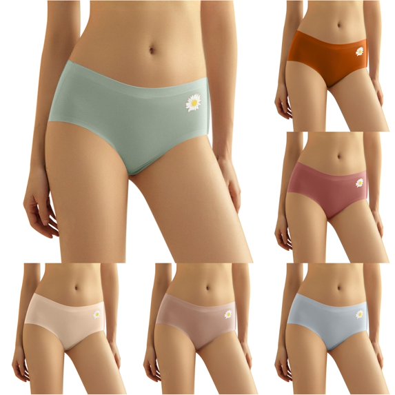 Xijirk Women's Mid Waist Brief Panties Seamless Ice Silk Underwear with Floral Print Soft Edge Band for Daily Sport Wear,Light Green,L