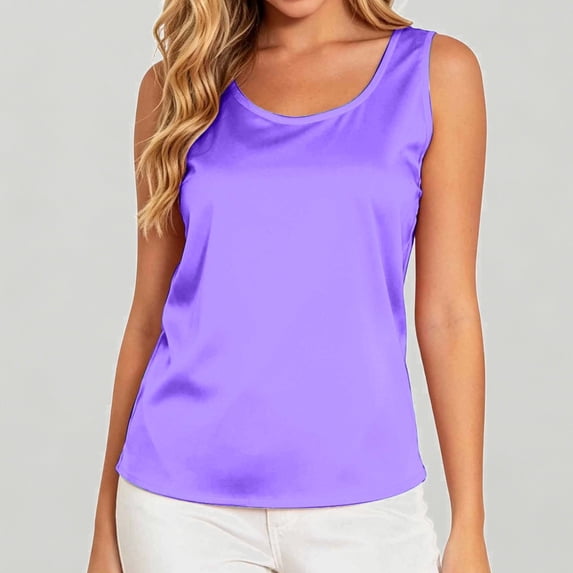 Xijirk Women's Orange Satin Sleeveless Tank Top Neck Casual Basic Tee Smooth & Breathable Everyday Blouse,2XL