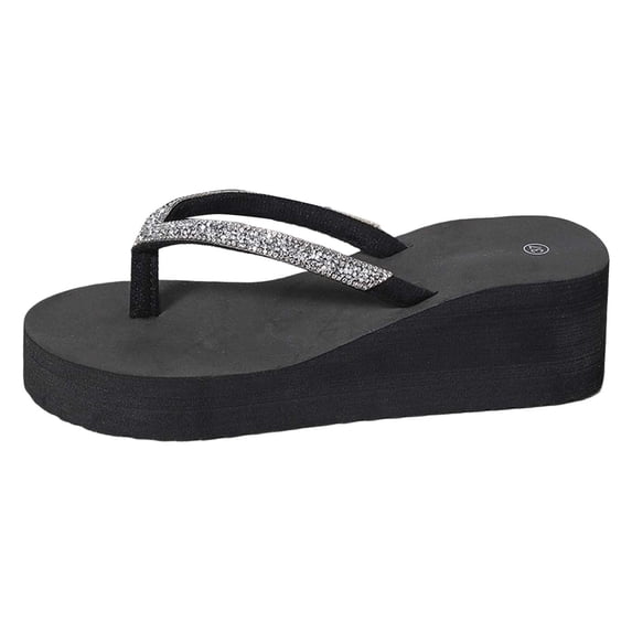 Xijirk Women's Rhinestone Platform Thong Sandals Sparkly Summer Footwear for Beach & Events,6.5