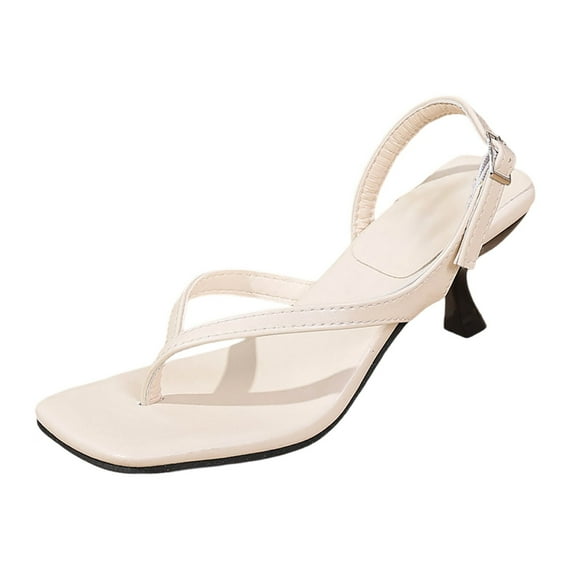 Xijirk Women's Sandals Comfortable Thong Buckle Design with cm Heel Height Casual Wear Women's Sandals for Summer Outfits with Shorts Jeans and Walking,White,7