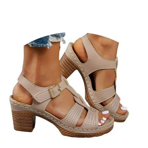 Xijirk Women's Sandals Comfortable Toe Open High Heel Fashionable Heeled Slide Design Women's Sandals for Spring Summer Casual Footwear and Wear,Beige,6.5
