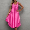 thumbnail image 1 of Xijirk Women's Satin Nightgown V-Neck Lace Ruffle Spaghetti Strap Sleep Dress,One Size, 1 of 3