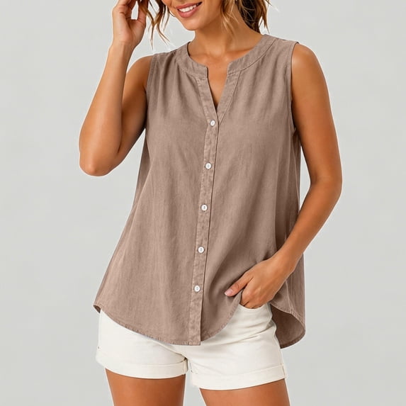 Xijirk Women's Sleeveless Notch Neck Blouse Button Front Curved Casual Summer Layering Top,XL
