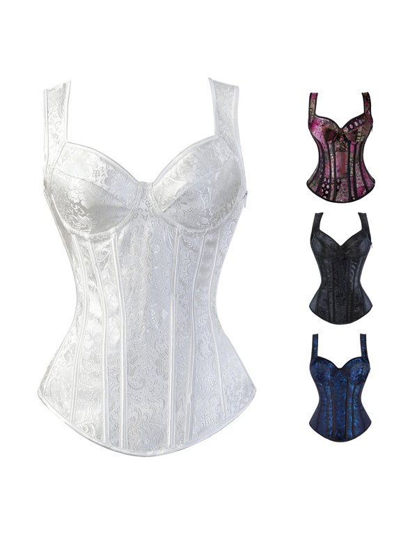 Xijirk Women's Strap Corset Top Side Zipper Jacquard Fabric Tight Fitting Body Shaping Underbust Shapewear for Party Daily Casual Wear,S