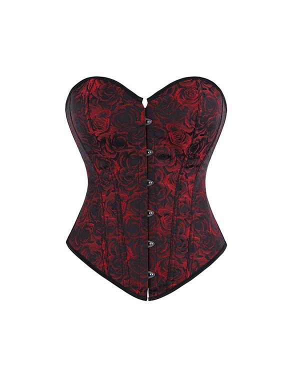 Xijirk Women's Strapless Sweetheart Rose Floral Brocade Overbust Corset Top Front Busk Closure Boned Body Shaping Shapewear for Evening Party Daily Costume Wear,L