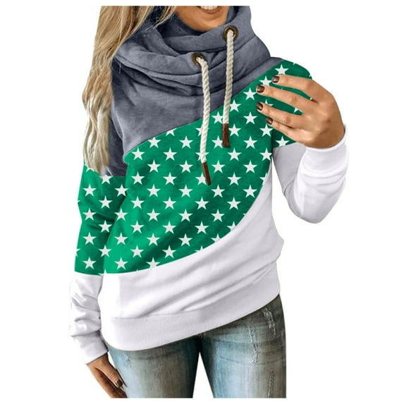 Xijirk Women's Sweatshirt Tops Long Sleeve Hooded Contrast Color Casual Lightweight Women's Sweatshirt Tops for Cool Days,Green,2XL