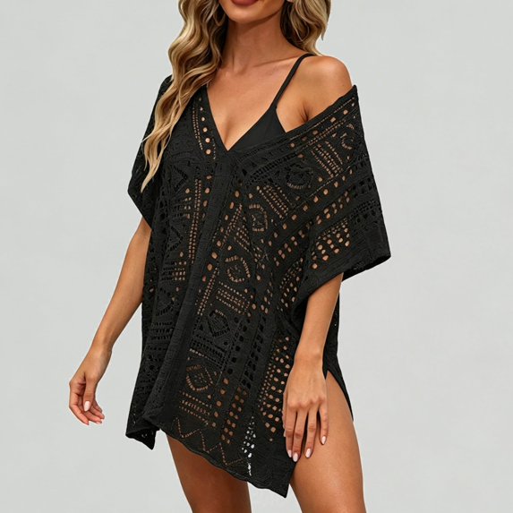 Xijirk Women's Swimsuit Coverup Knit See-Through Beach Dress Loose Fit Bikini Cover Up for Summer,L