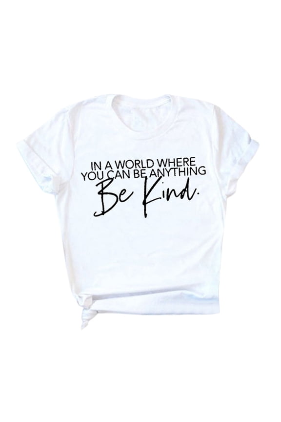 Women's Tee Blouses Letter Print Round Neck Short Sleeve Casual Breathable Flowy Women's Tee Blouses for Weekend Style,White,M