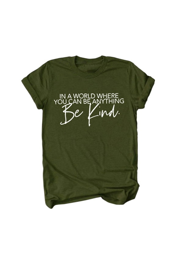 Women's Tee Blouses Letter Print Round Neck Short Sleeve Casual Soft Breathable Women's Tee Blouses for Weekend Style,Army Green,XL