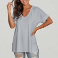 thumbnail image 1 of Xijirk Women's V-Neck Tunic T-Shirt Loose Fit Short Sleeve with Side Slits Casual Summer Top for Daily Wear,2XL, 1 of 7