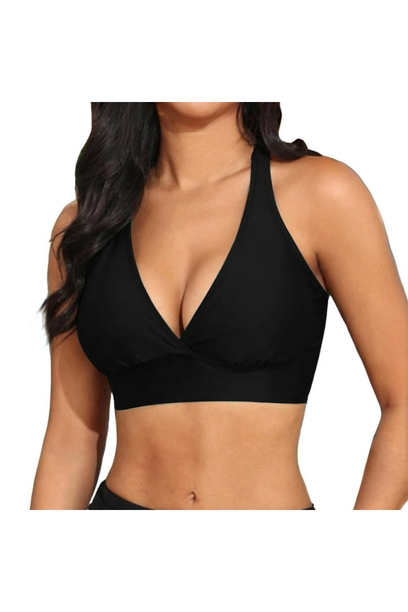 Womens Bikini Top Underwire Full Coverage Push Up Design with Elastic Fabric Tie Back Adjustable Swimwear Top for Beach and Pool Activities,Black,M