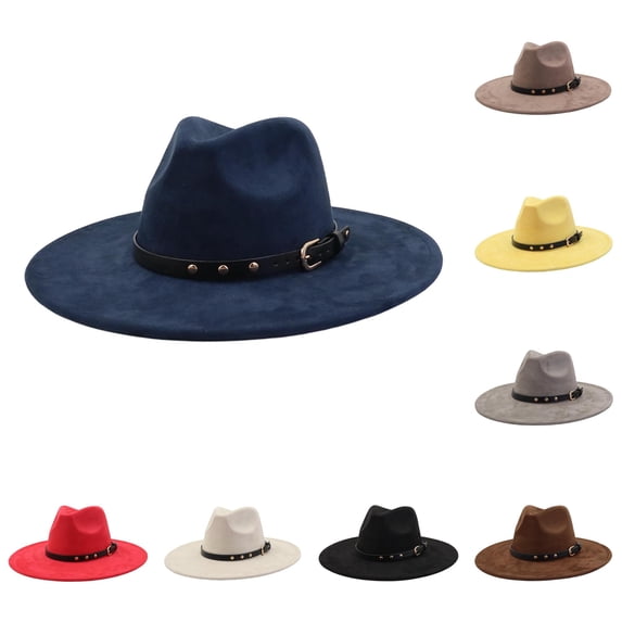 Xijirk Womens Fedora Hat with Dotted Strap Flat Wide Brim Fashion Hat for Gathering Event Daily Outdoor Wear,Navy,One Size