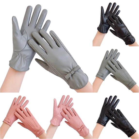 Xijirk Womens Leather Touch Screen Gloves Bow Decor Stitched Slim Warm Winter Driving Dress Gloves GY1,One Size